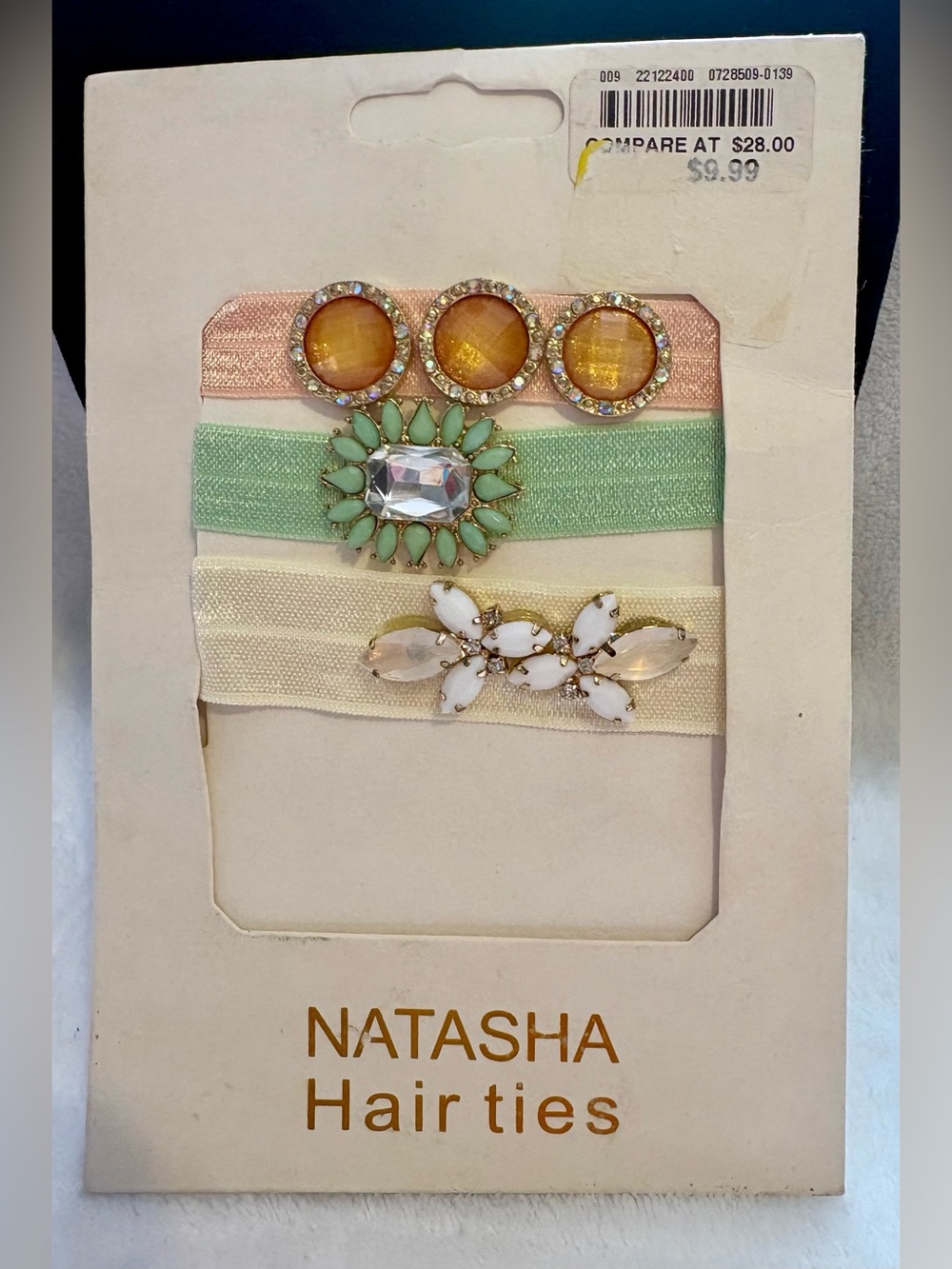 Natasha Couture Pastel Pink, Mint & Cream Jeweled Hair Ties